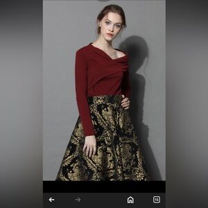 ChicWish Elegant Black and Gold Brocade Skirt size M